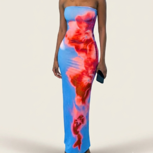 Vestido Longo Tubinho Tomara que Caia – Estampa Abstrata Térmica